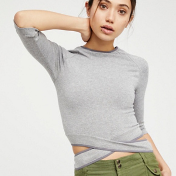Free People Tops - Free People - Cropped Cross Straps Gray Yoga Top
